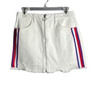 Forever 21 White Denim Mini Skirt With Red Stripes Size Medium